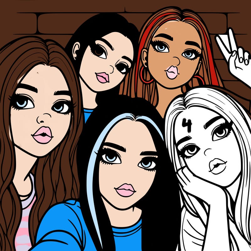 group of teen girls friends y2k up close in a selfie