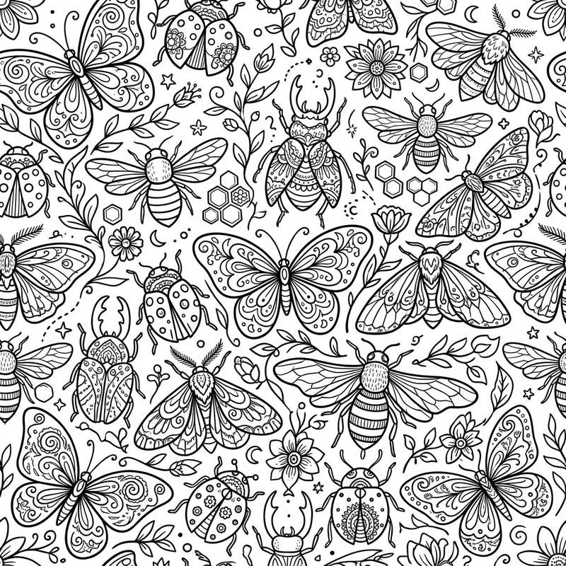 Explore a captivating world of winged wonders with this intricate insect line art pattern. This detailed design offers a relaxing and engaging coloring experience for enthusiasts of all ages.