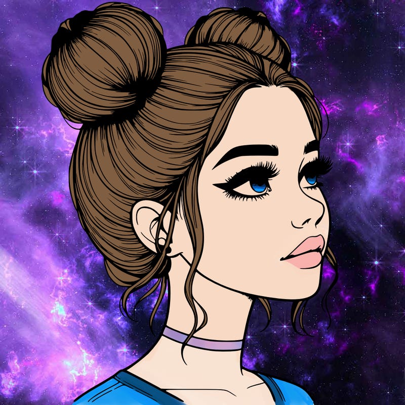realistic girl with buns on the top of her head