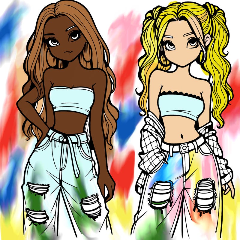 2 girls in crop tops and baggy jeans ripped