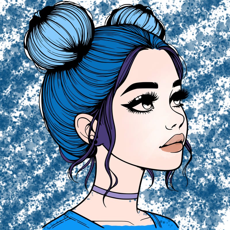 realistic girl with buns on the top of her head