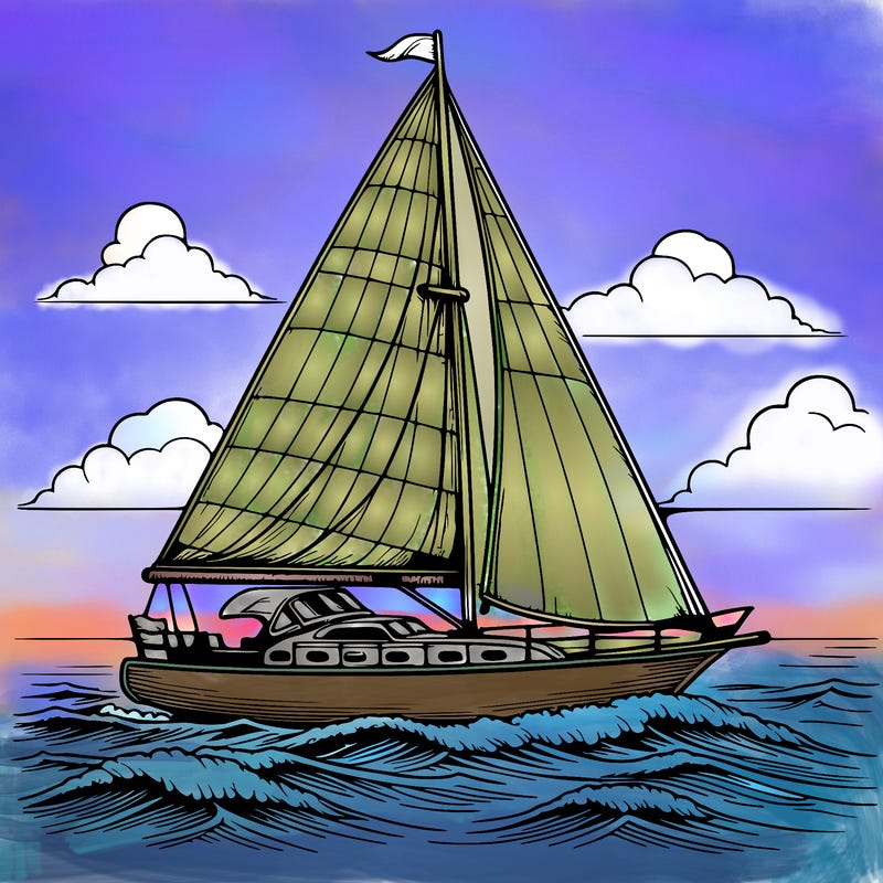 a sailboat sailing in the ocean, realistic style
