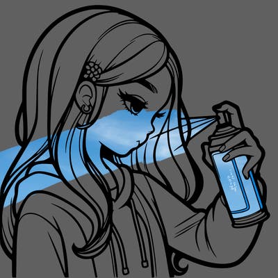 a realistic girl spray painting