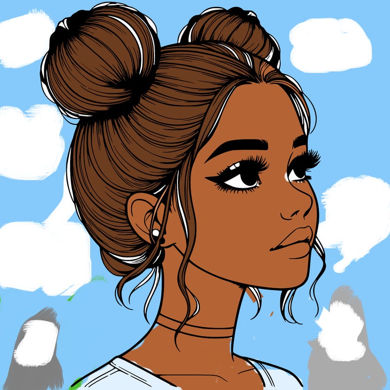 realistic girl with buns on the top of her head