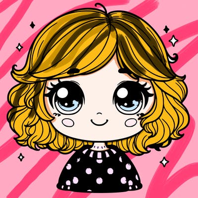 little girl with short wavy chin-length hair with a polka dot sweater and very big sparkling bright eyes
