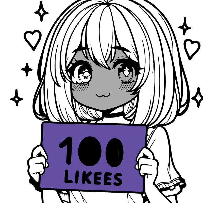 anima girl holding a 100 likes sign in her hand