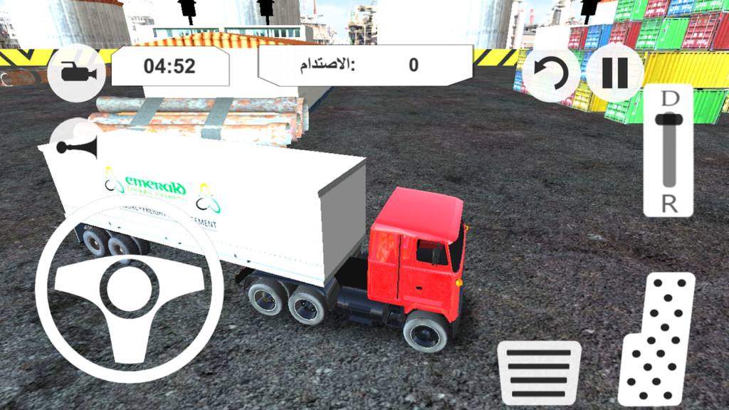 Red truck with trailer in a truck simulation game interface