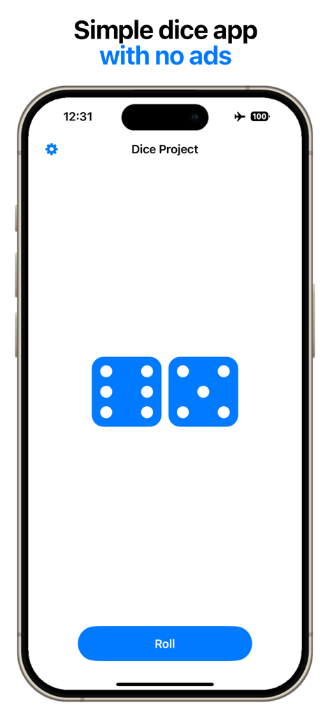 Dice Project - Dice Project app interface with two blue dice and a roll button