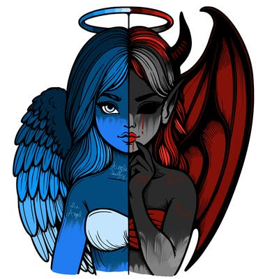 realistic angel half demon