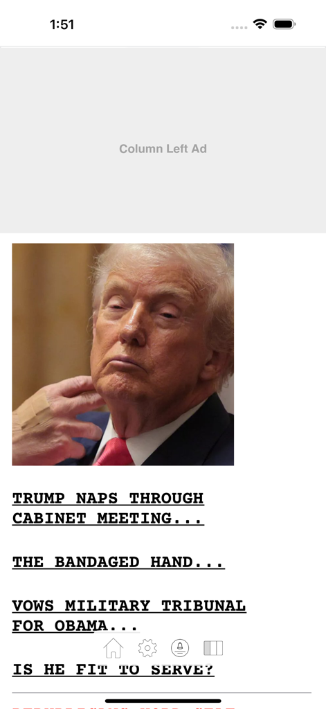 Drudge Report (Official) - Screenshot of the Drudge Report app interface featuring political news headlines in its signature courier font and desktop-style layout.
