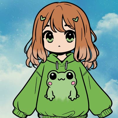 girl wearing frogging sweatshirt