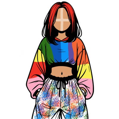 realistic girl faceless with baggy pants and a crop top