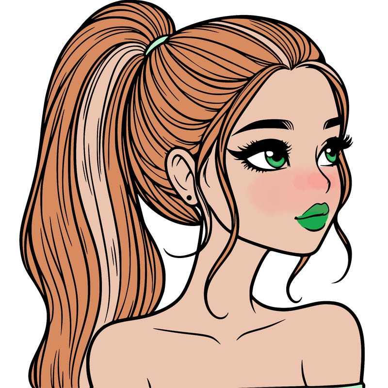 a beautiful and realistic girl with a high pony tail