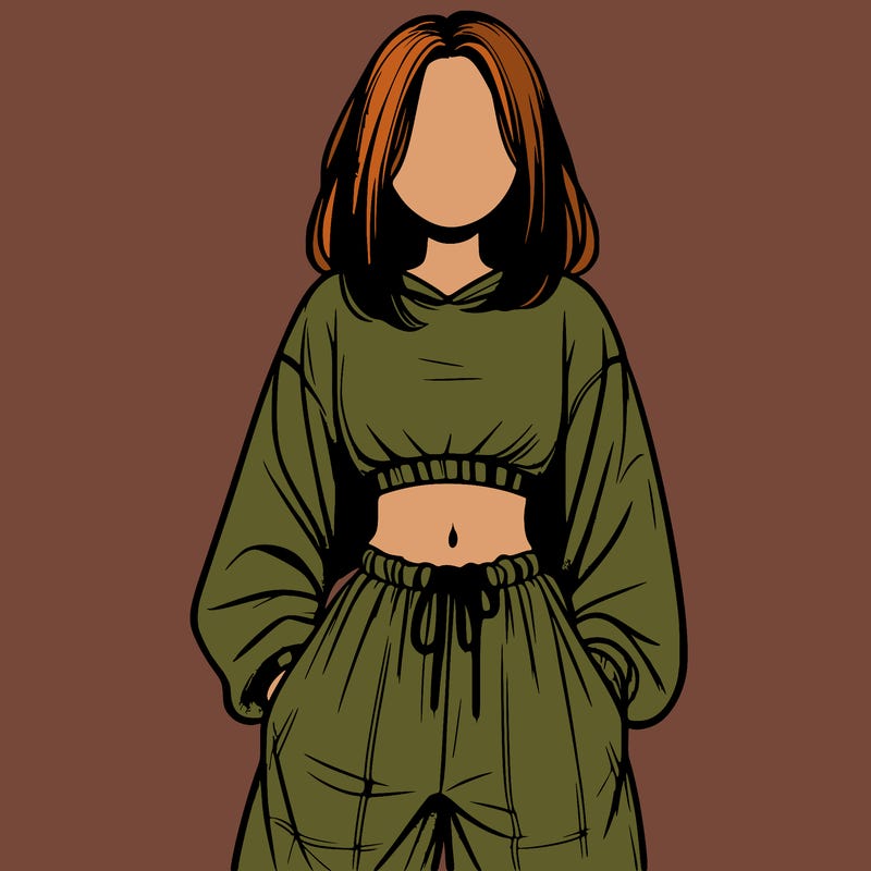 realistic girl faceless with baggy pants and a crop top