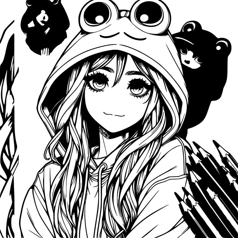 realistic girl with frog hoodie