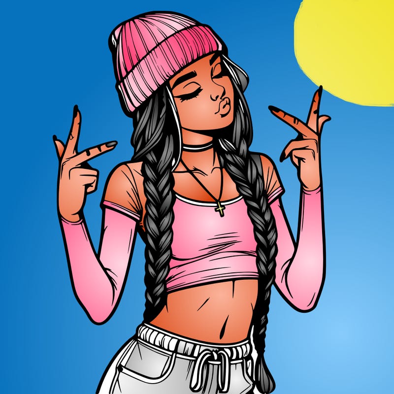 realistic teenage girl with braids and a beanie and crop top doing 🫶🏼