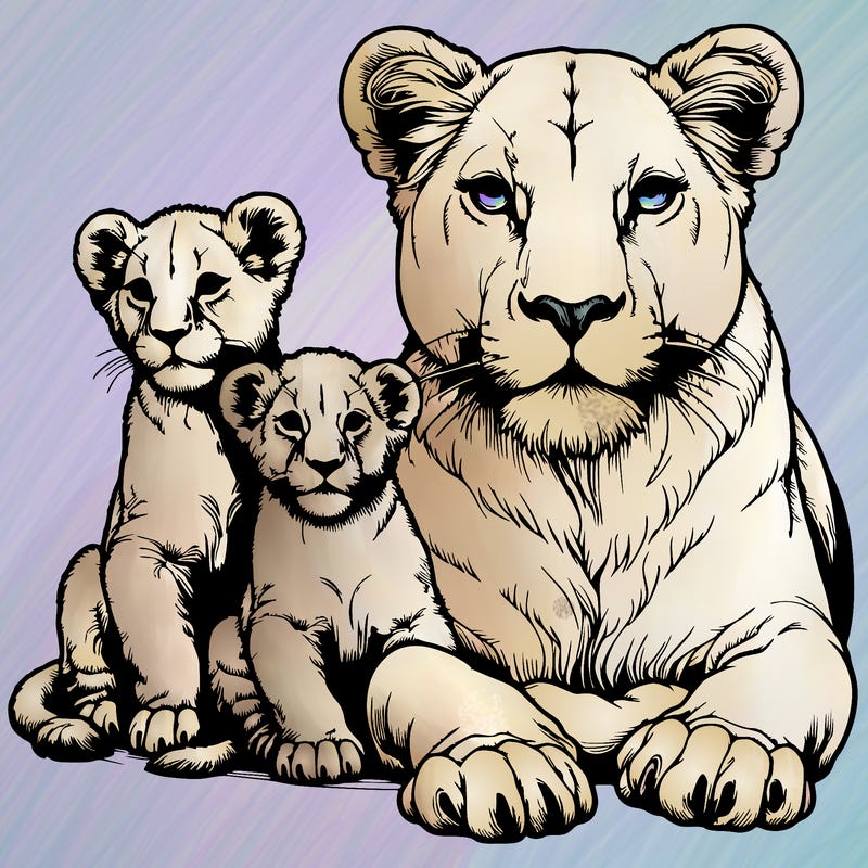 realistic lioness with two cubs