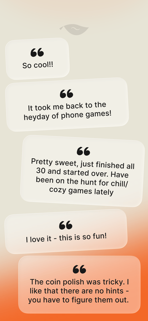 fidgy ~ mindful play - A collection of positive user testimonials for the fidgy mindful play app displayed on a warm gradient background