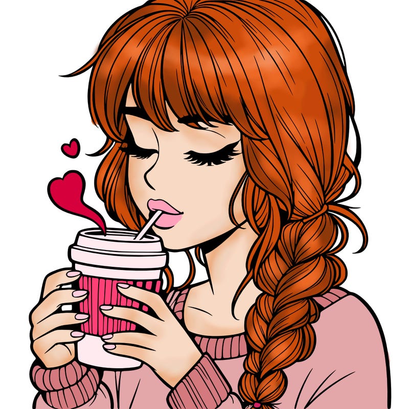 realistic girl drinking coffee