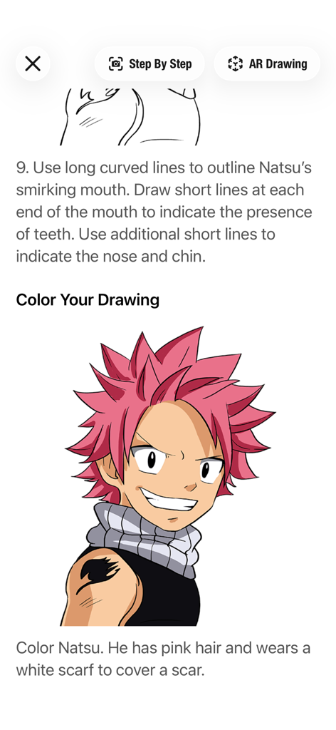 How to Draw Anime Easy - Schritt-für-Schritt-Anleitung zum Zeichnen und Kolorieren von Natsu aus Fairy Tail in der Anime-Zeichen-App.