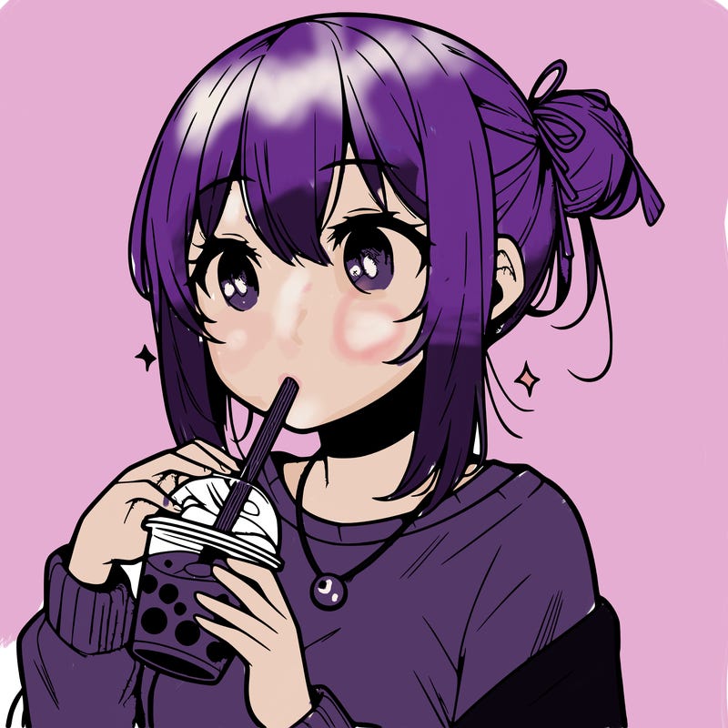 manga character drinking boba