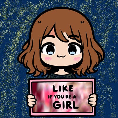 a cute girl holding a sign that says like if you’re a girl