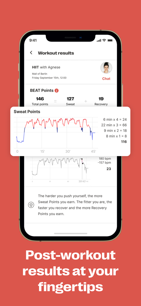Detailed post workout heart rate and performance analysis graph