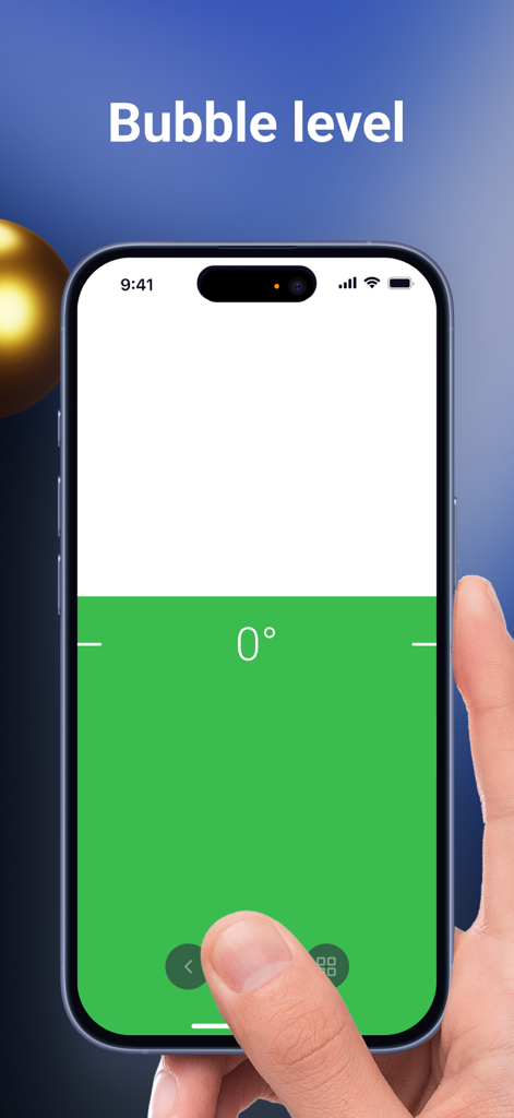 Ruler App: AR Tape Measure cm - Herramienta de nivel de burbuja digital en la pantalla de un smartphone que muestra una alineación de cero grados