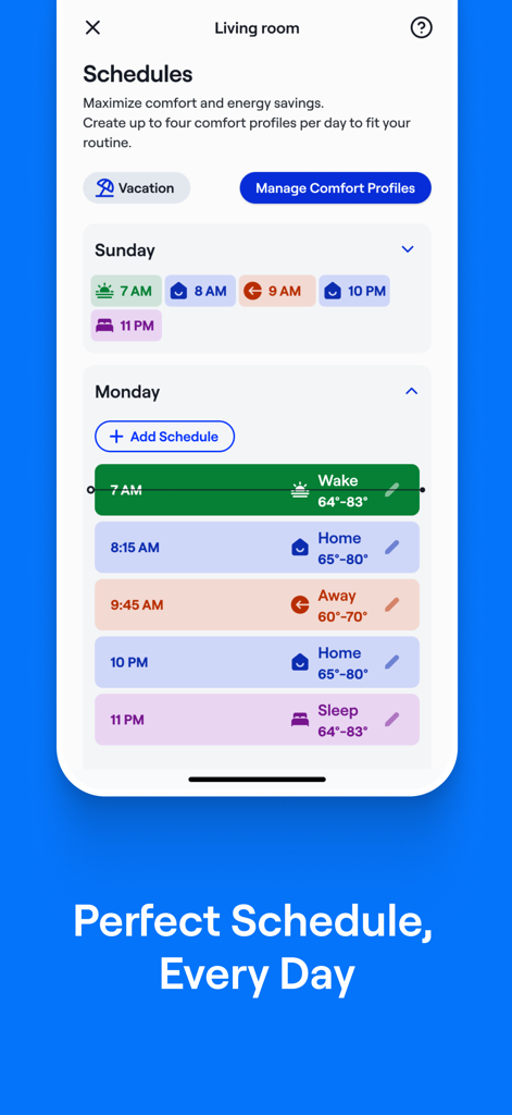 Carrier SmartHome 앱 온도 예약 화면