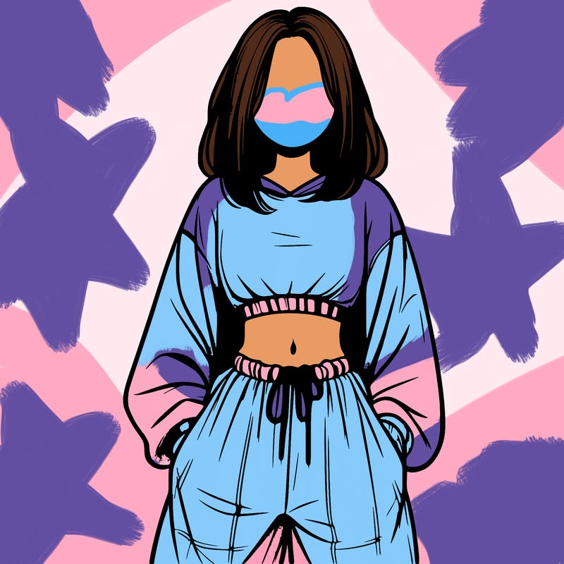realistic girl faceless with baggy pants and a crop top