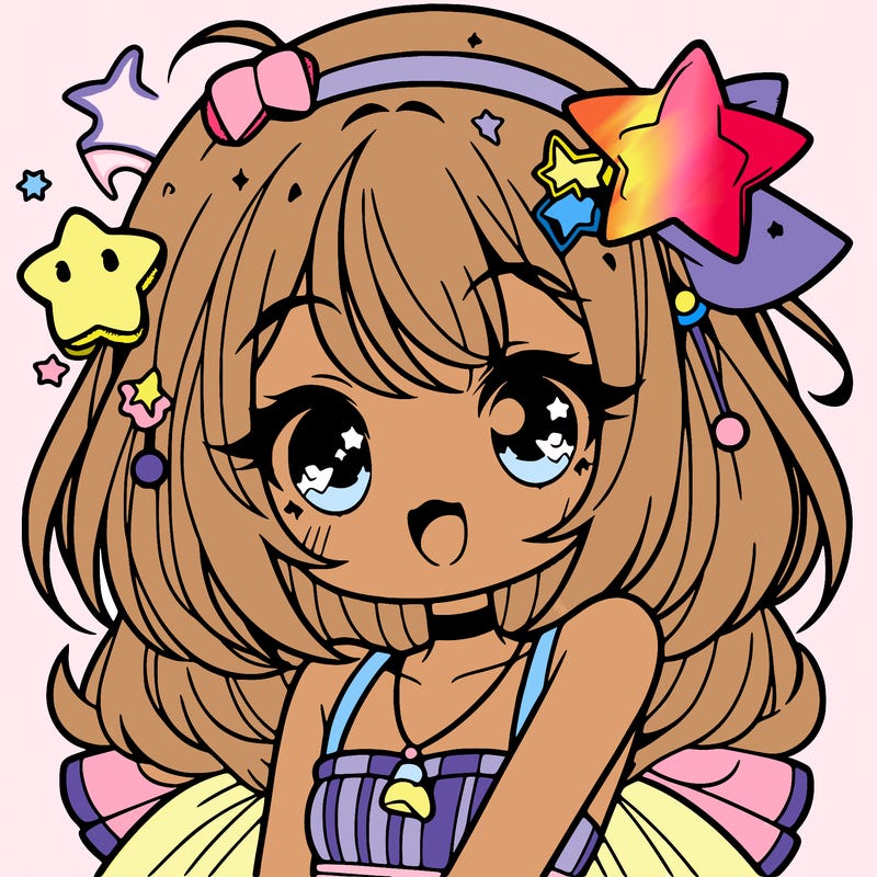 cute anime girl with star accessories