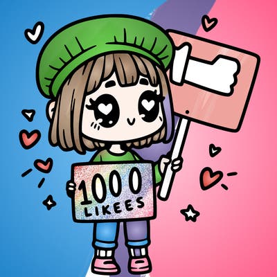 a girl with a sign saying 1000 likes