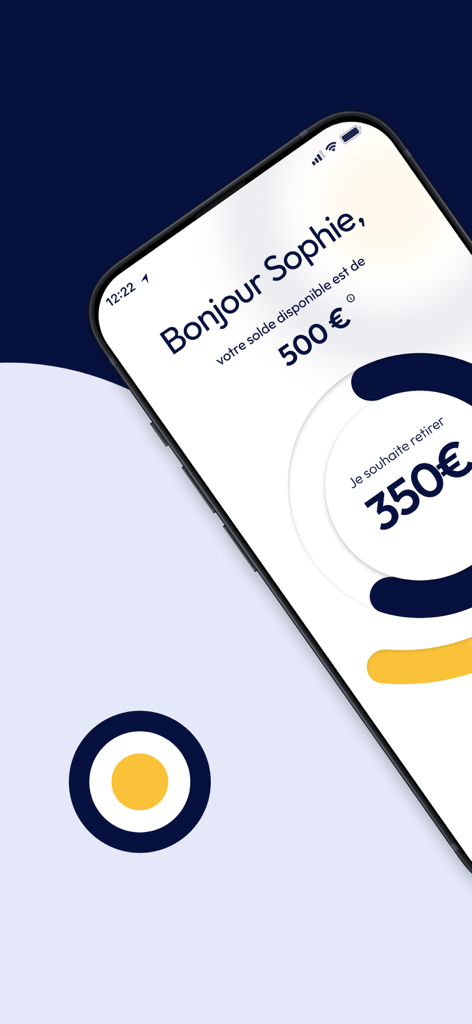 Interface de l'application Nesspay montrant un retrait de salaire de 350 euros