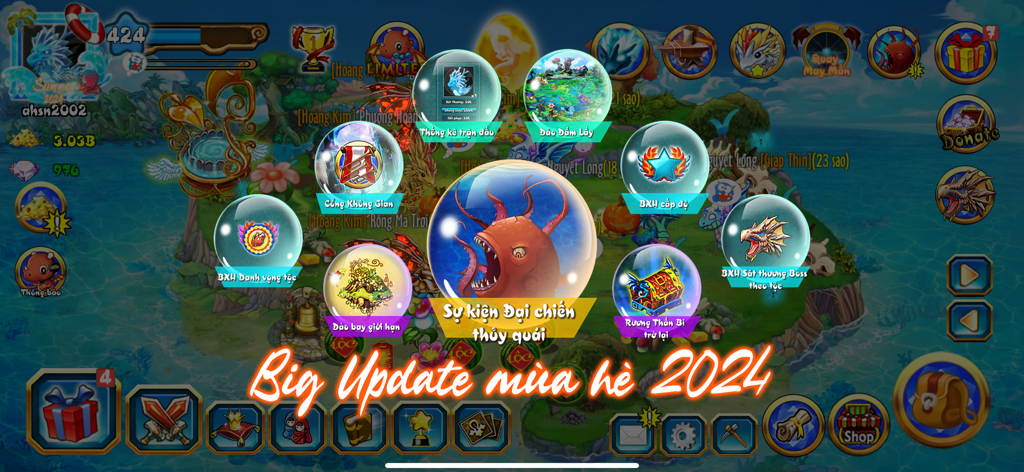 Dao Rong Mobile summer update game interface with dragon event icons