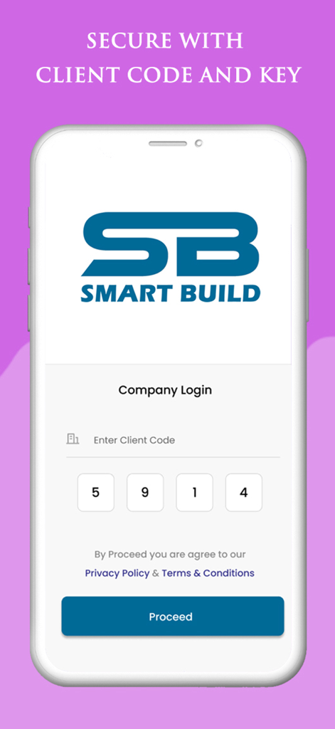 Secure company login screen for Smart Build construction management app