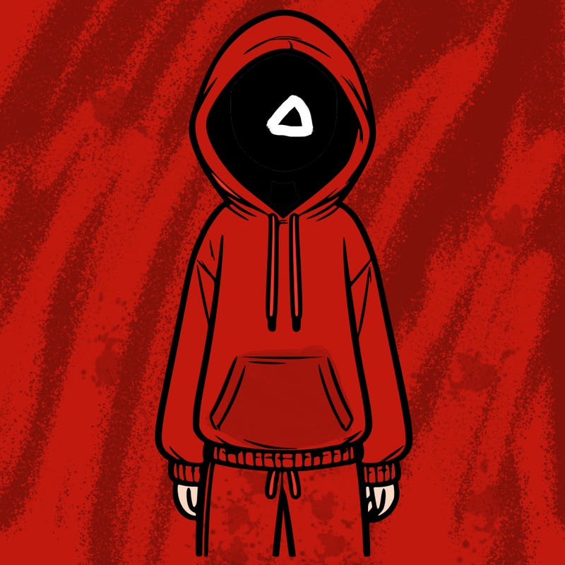 faceless girl in a tracksuit with a hood on and no hair