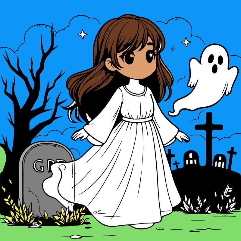 realistic girls spirit next to a graveyard