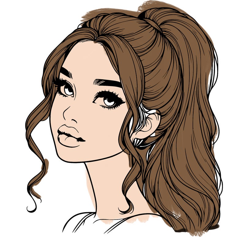 realistic girl with a ponytail on her hair and lips