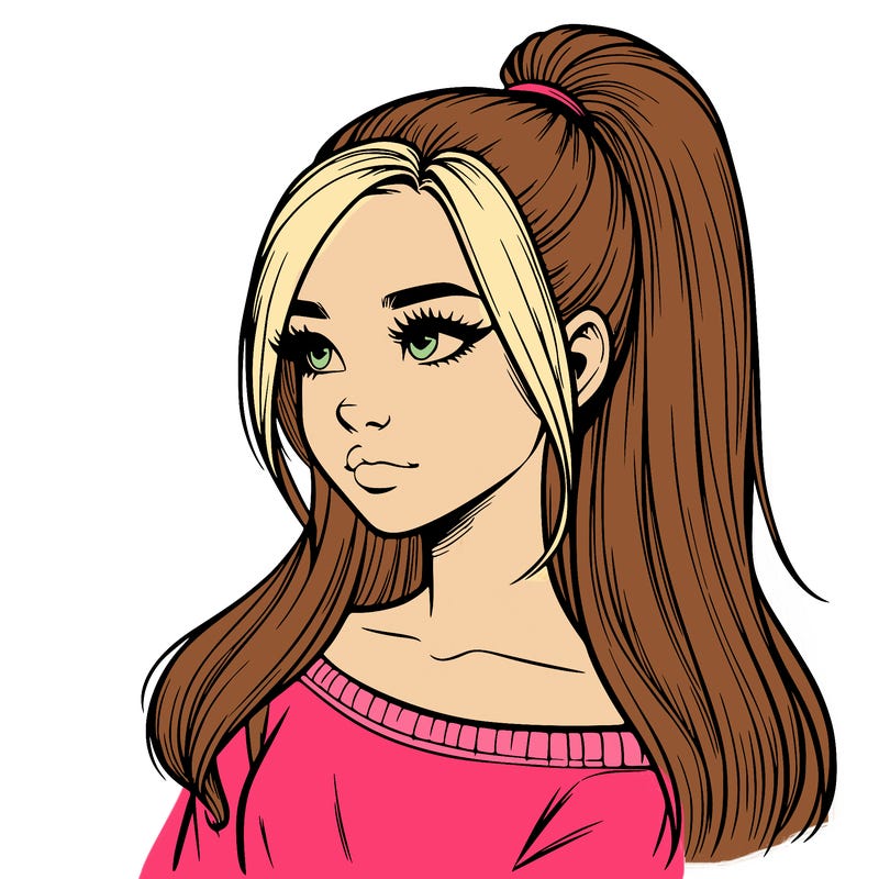 realistic girl with a high ponytail