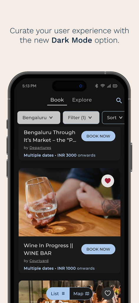Urbanaut: Local Experiences - Urbanaut app interface in dark mode showing curated local experiences and booking options in Bengaluru