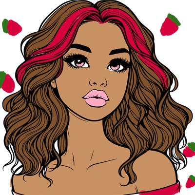 realistic girl with wavy hair and lips