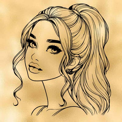 realistic girl with a ponytail on her hair and lips