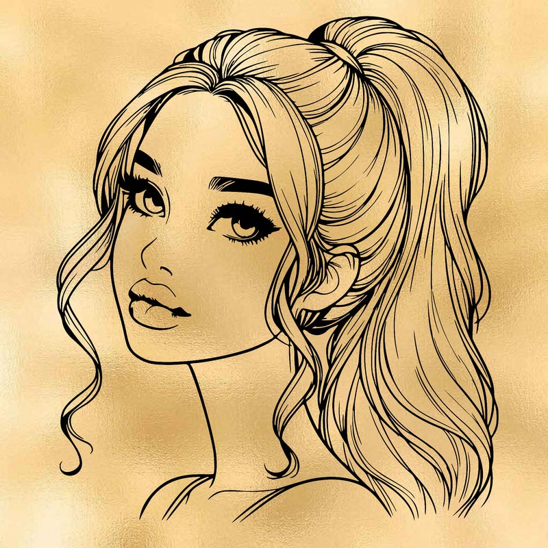 realistic girl with a ponytail on her hair and lips