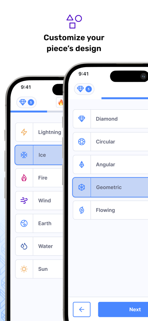 ARQ Jewelry Design - Pantalla de la aplicación ARQ Jewelry Design para elegir estilos y temas de joyería personalizados