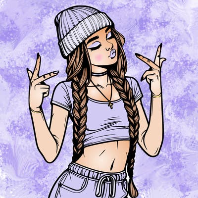 realistic teenage girl with braids and a beanie and crop top doing 🫶🏼