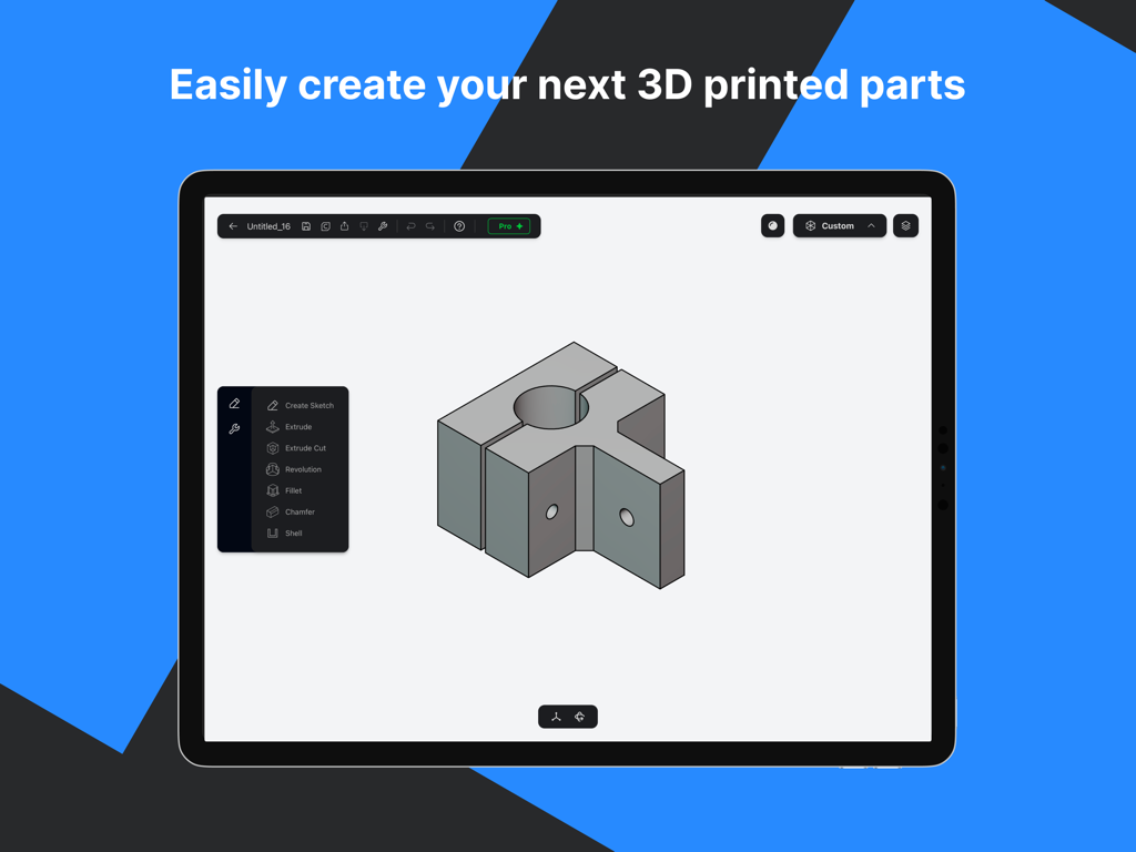 Part3D - 3D mechanical part design interface on Part3D iPad app