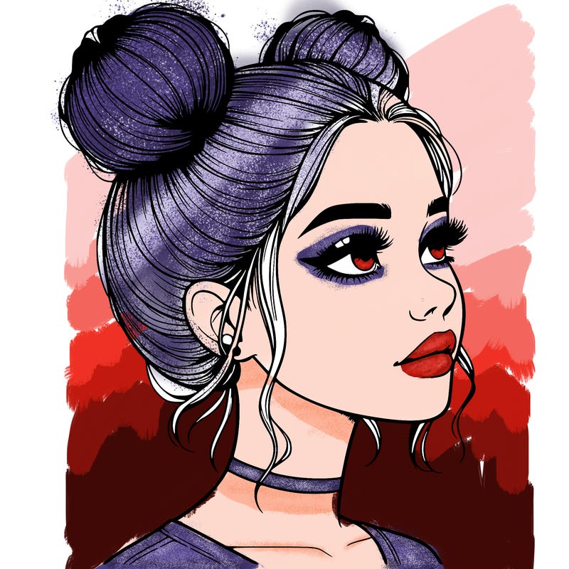 realistic girl with buns on the top of her head