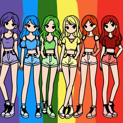 a group of girls wearing crop tops and shorts