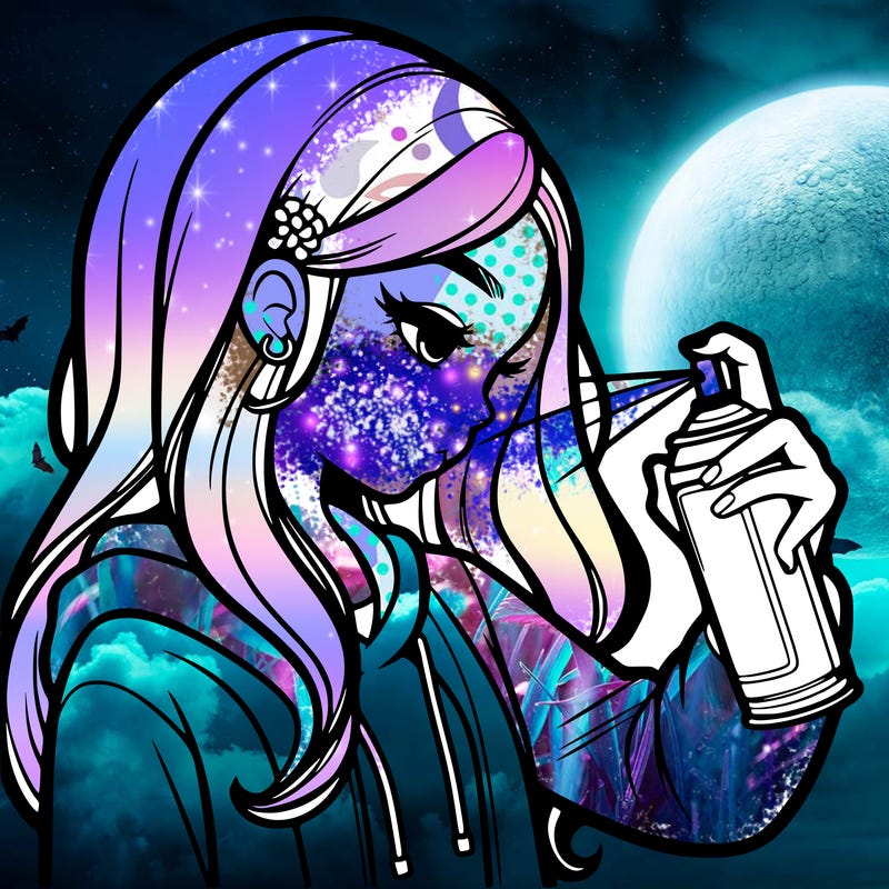 a realistic girl spray painting
