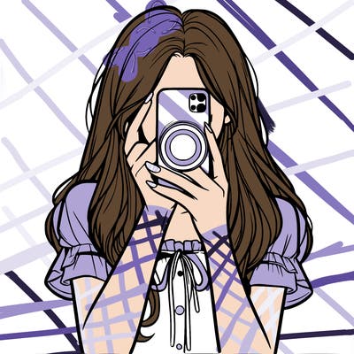 a realistic girl holding her phone taking pictures
